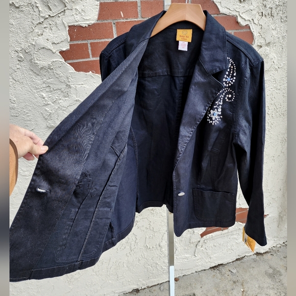 18W New $78 women RUBY RD. black denim embellished rhinestones paisley jacket - Picture 8 of 14